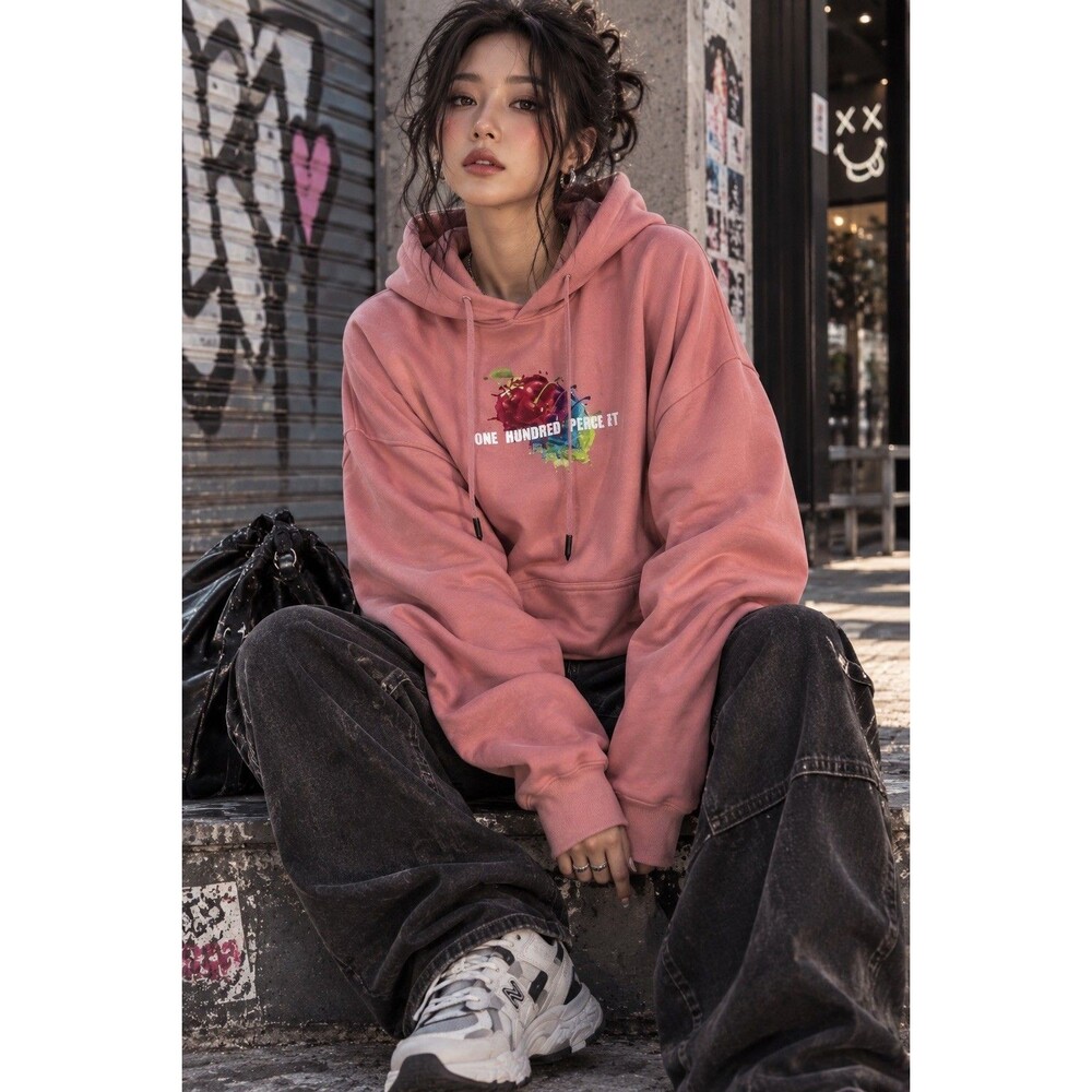 BLACX YOHANIX Hoodie M Pink Korean Designer Streetwear Oversized Graphic